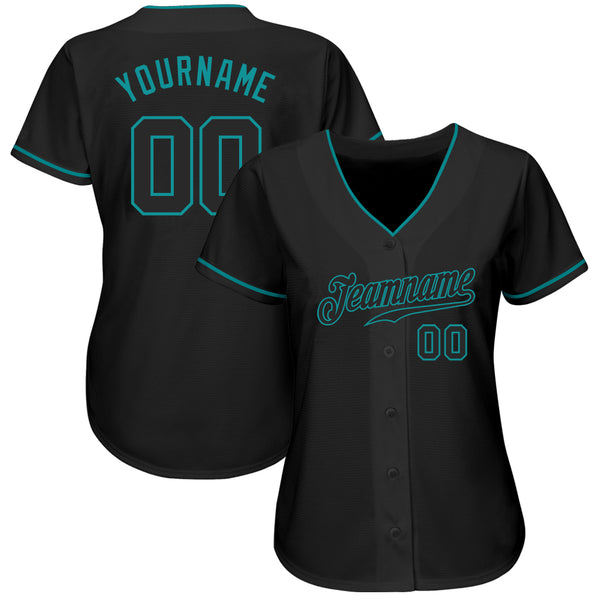 Custom Black Black-Teal Authentic Baseball Jersey