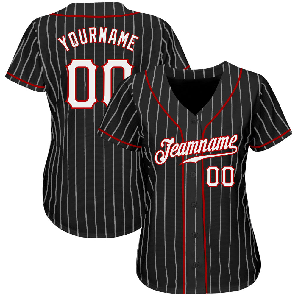 Custom Softball Jersey Black White Pinstripe White-Red Authentic