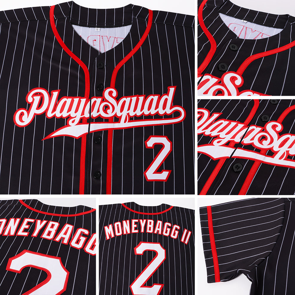 Custom Black White Pinstripe White-Red Authentic Softball Jersey