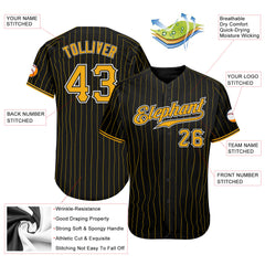 Custom Black Gold Pinstripe Black-Gold Authentic Baseball Jersey