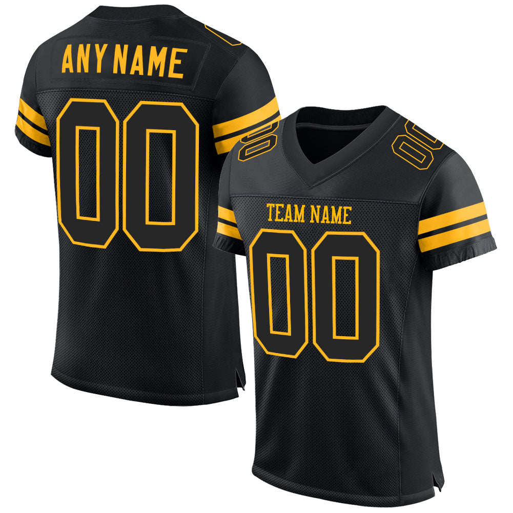 Custom Black Black-Gold Mesh Authentic Football Jersey Free Shipping ...