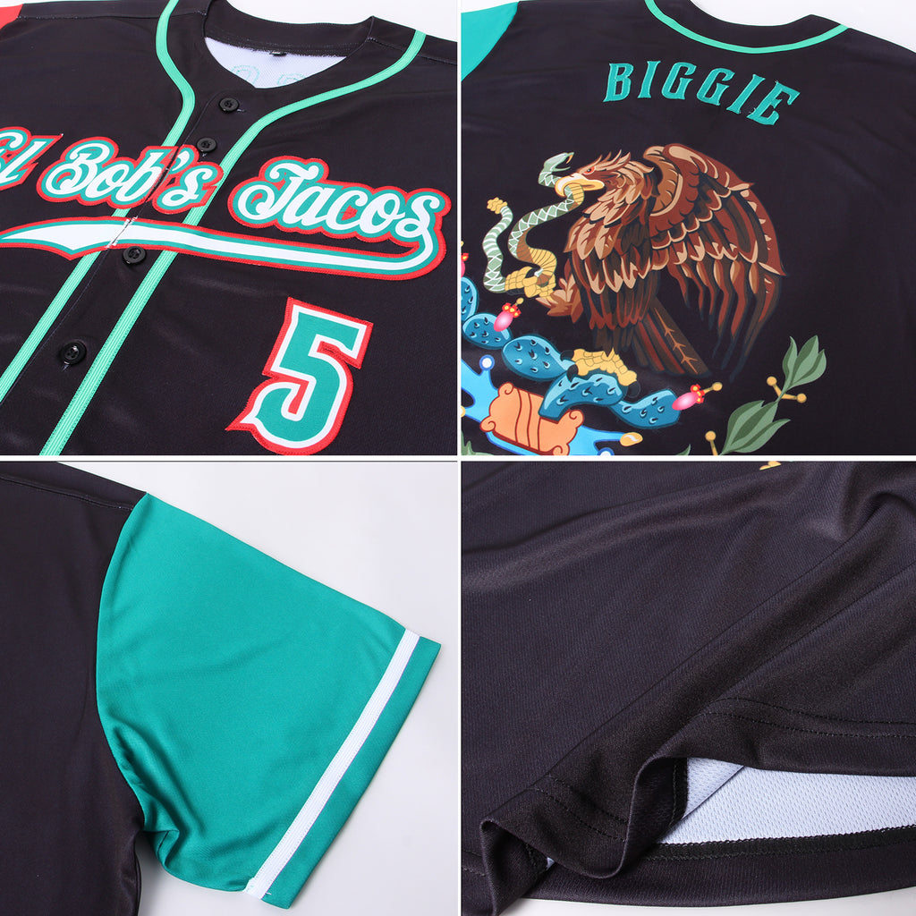 Custom Baseball Jersey Black Kelly Green-Red Authentic Mexico Two Tone