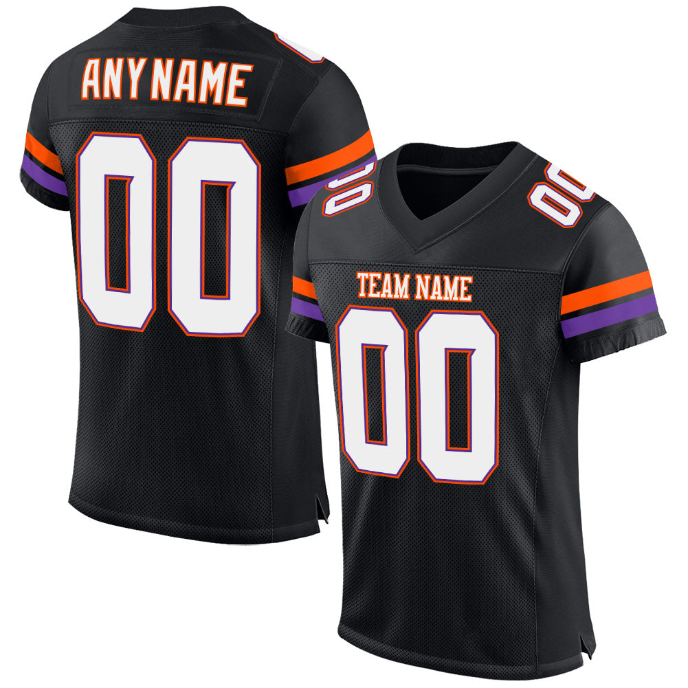 Custom Orange Black-White Mesh Authentic Football Jersey