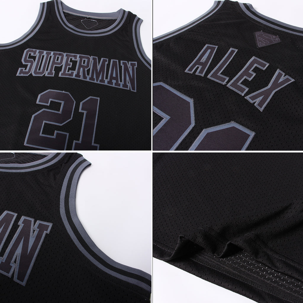 FIITG Custom Basketball Suit Jersey Black Black-Silver Gray Round Neck Sublimation