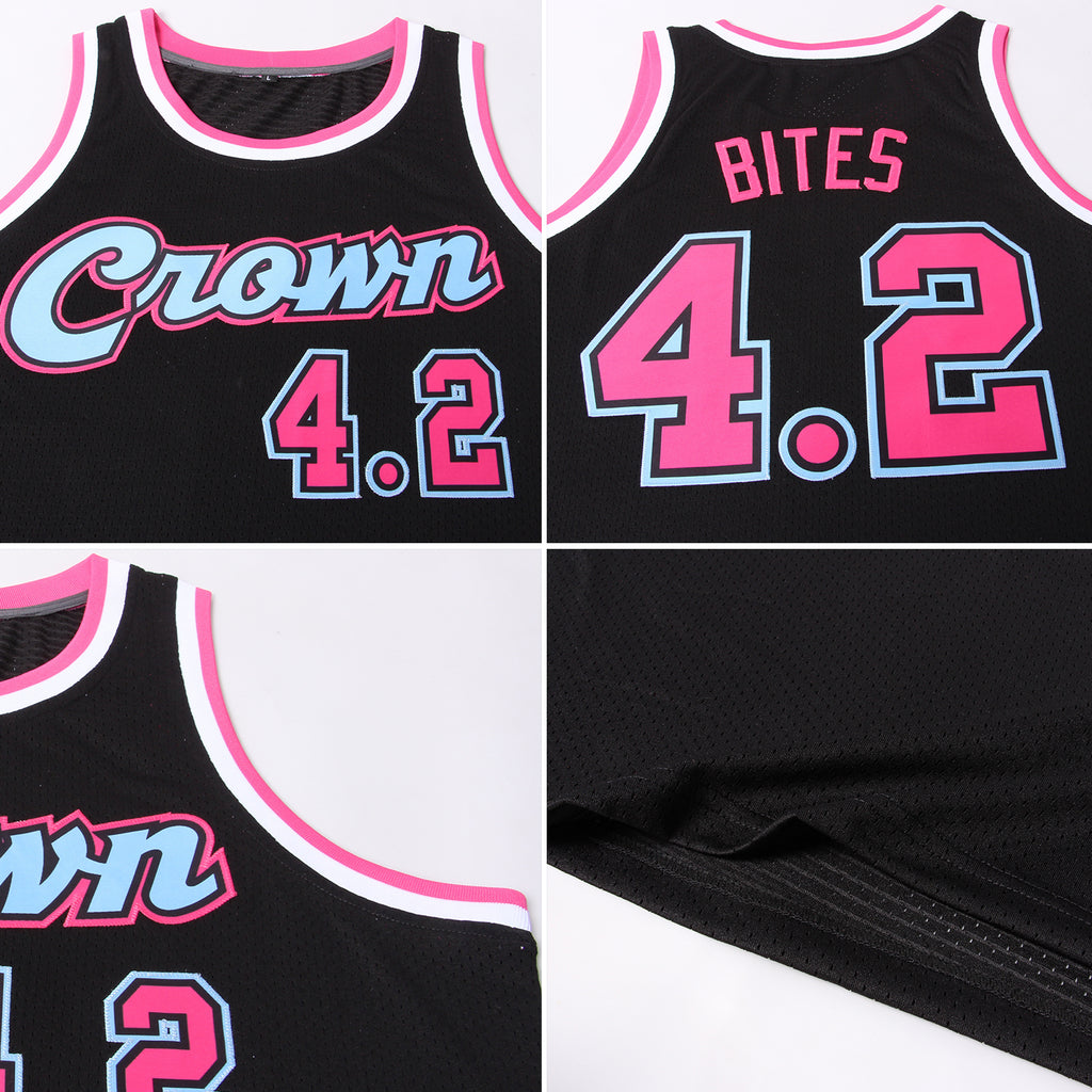 Custom Black White Pinstripe Pink-Light Blue Authentic Basketball Jersey