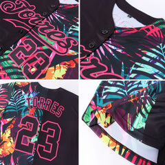 Custom Black Black-Kelly Green 3D Pattern Design Tropical Palm Leaves Authentic Baseball Jersey Men's Size:M