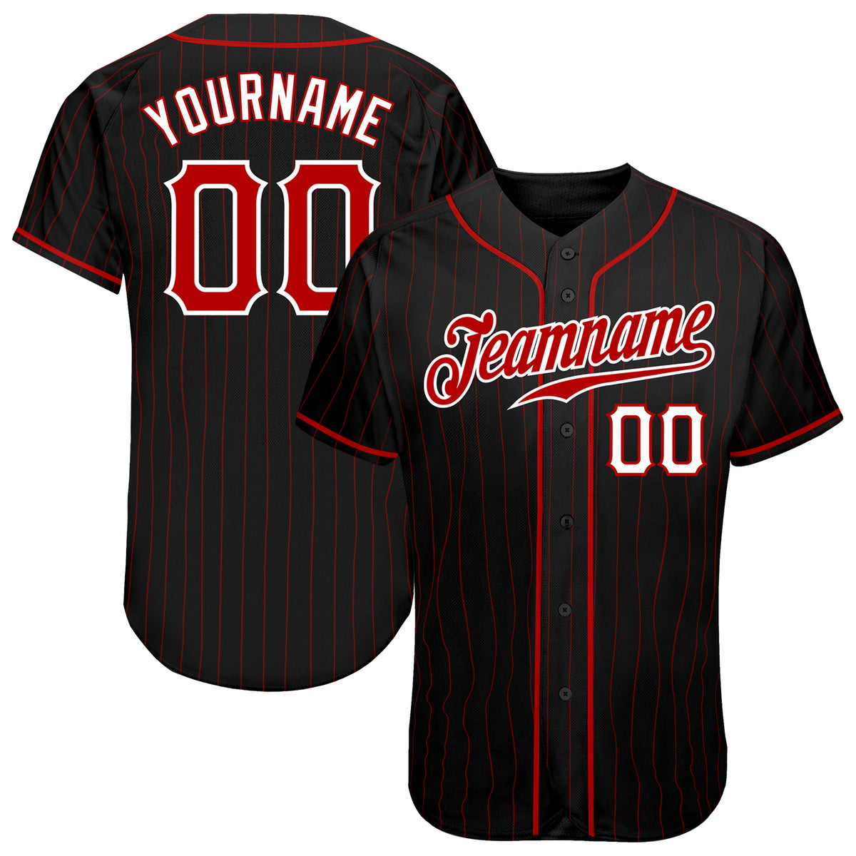 Custom Black Red Pinstripe Red-White Authentic Baseball Jersey Free ...