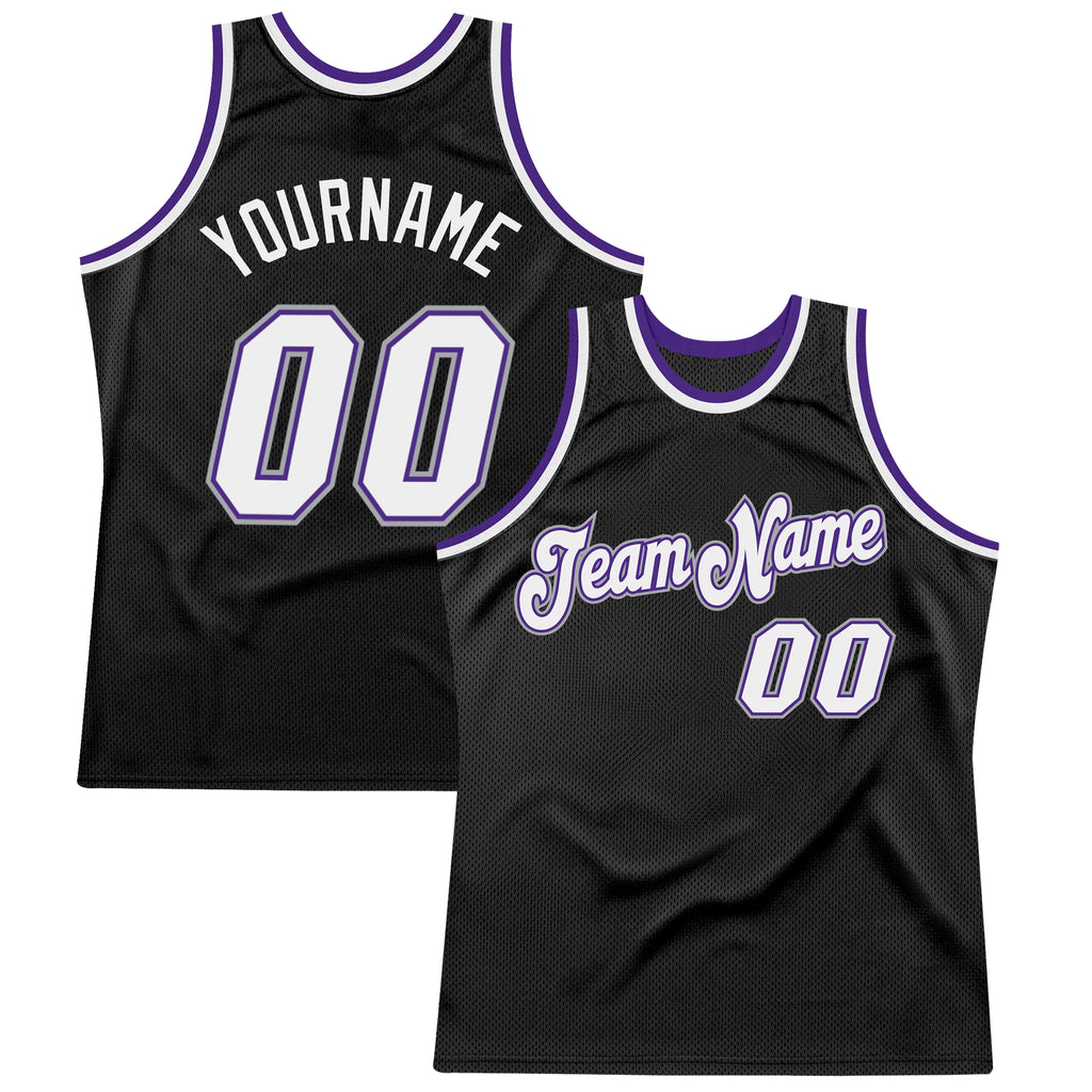 Custom Black White-Purple Authentic Throwback Basketball Jersey