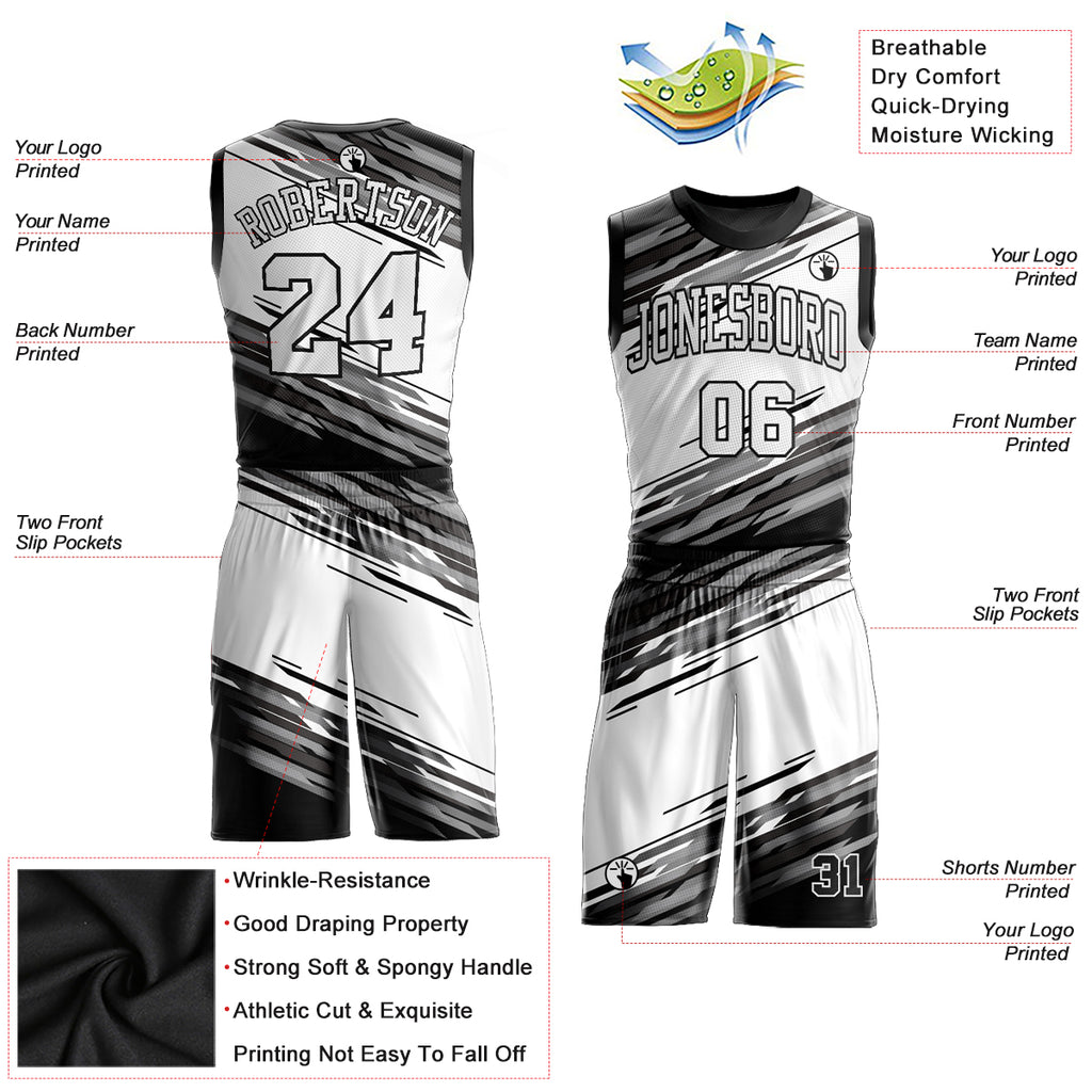 FIITG Custom Basketball Suit Jersey Black White-Silver Gray Round Neck Sublimation