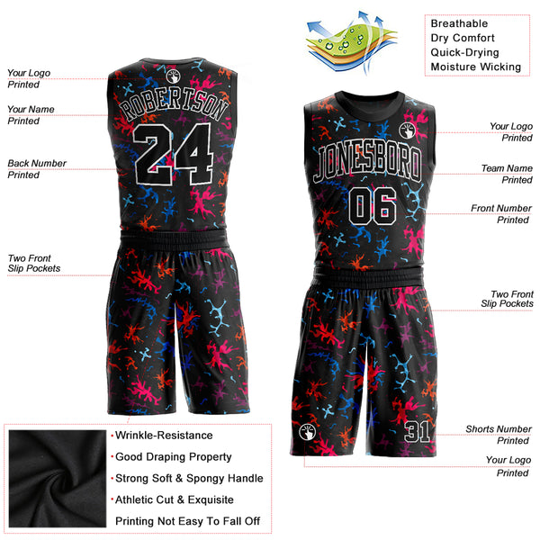 Custom Black Black-Light Blue Round Neck Sublimation Basketball Suit Jersey