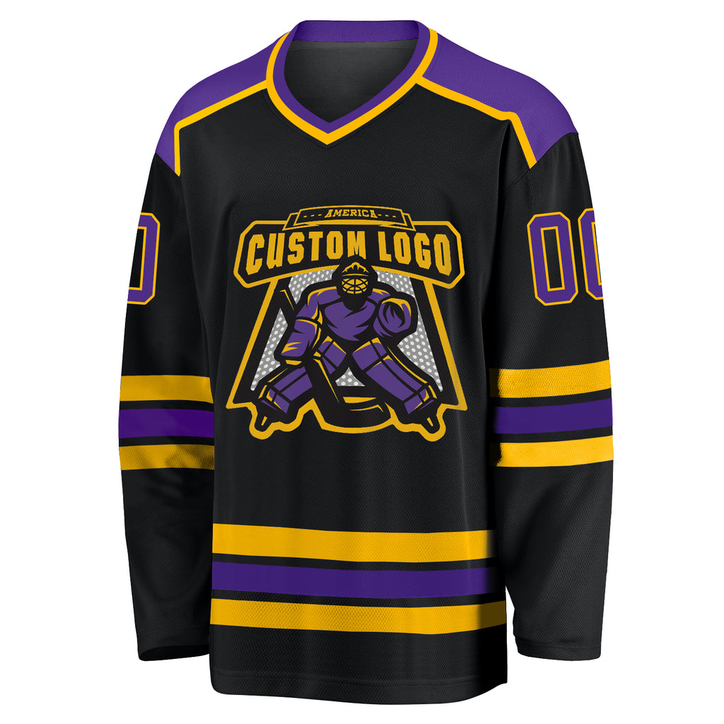 Custom Black Purple-Gold Hockey Jersey Free Shipping – Fiitg