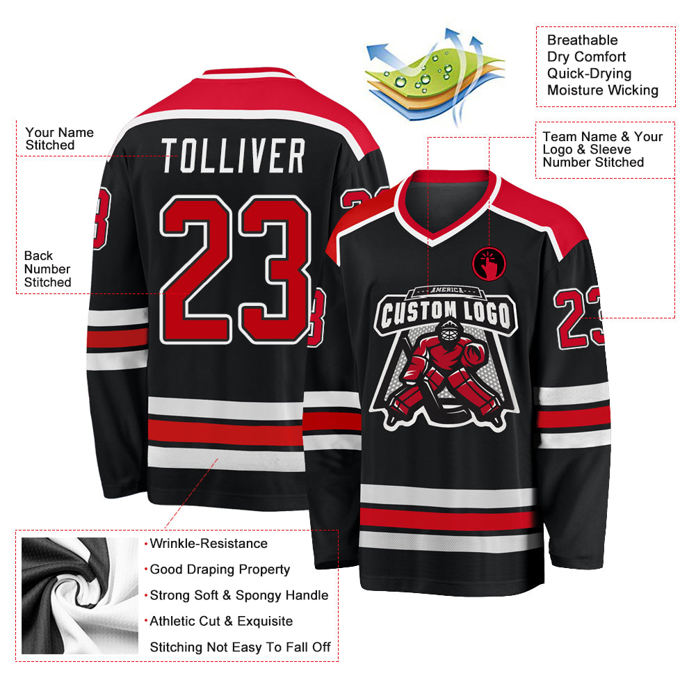 Custom Black Red-White Hockey Jersey Free Shipping – Fiitg