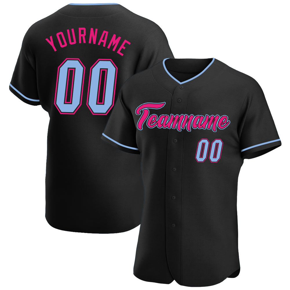 Custom Black Light Blue-Hot Pink Authentic Baseball Jersey