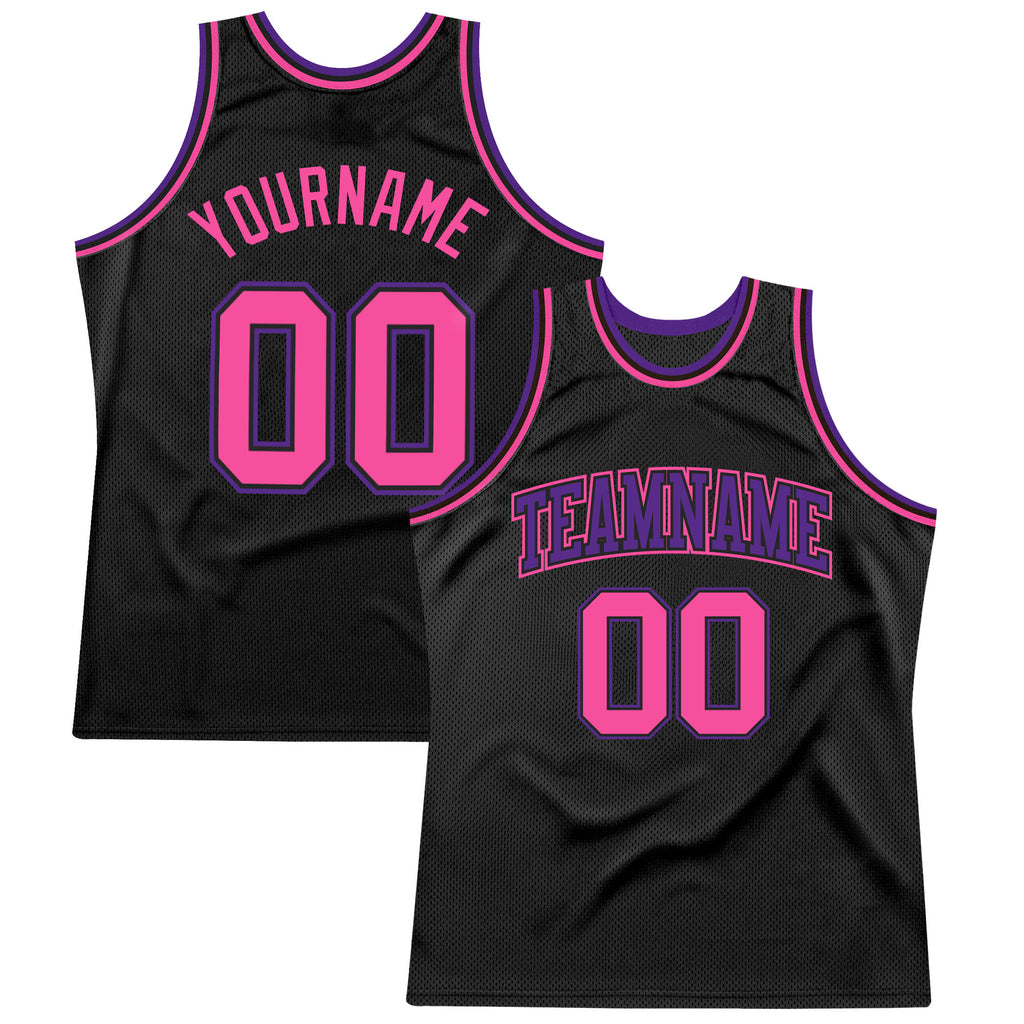 Custom Black Pink-Purple Authentic Throwback Basketball Jersey