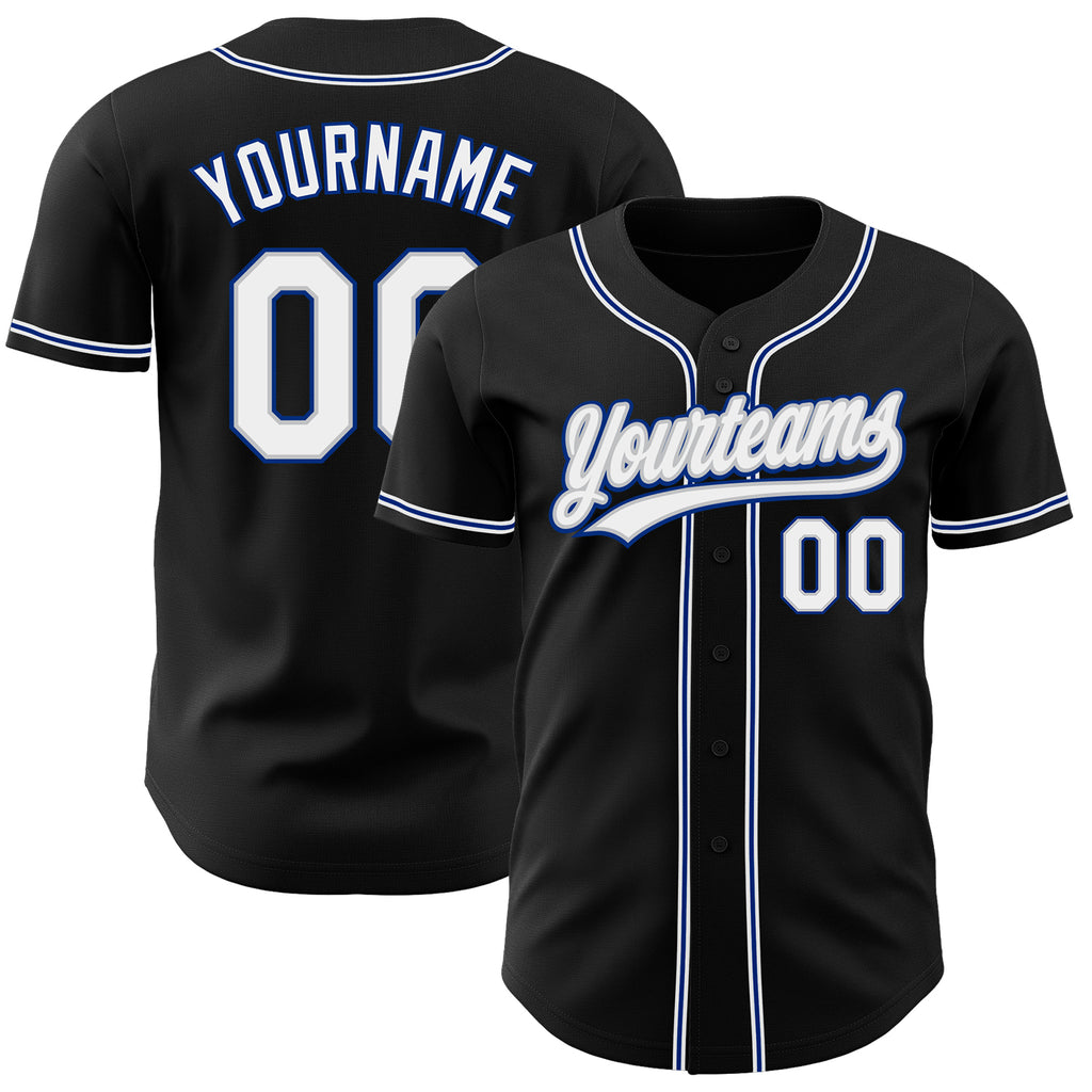 Custom Black White Gray-Royal Authentic Baseball Jersey