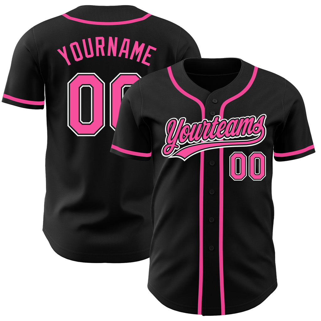 Custom Black Pink-White Authentic Baseball Jersey