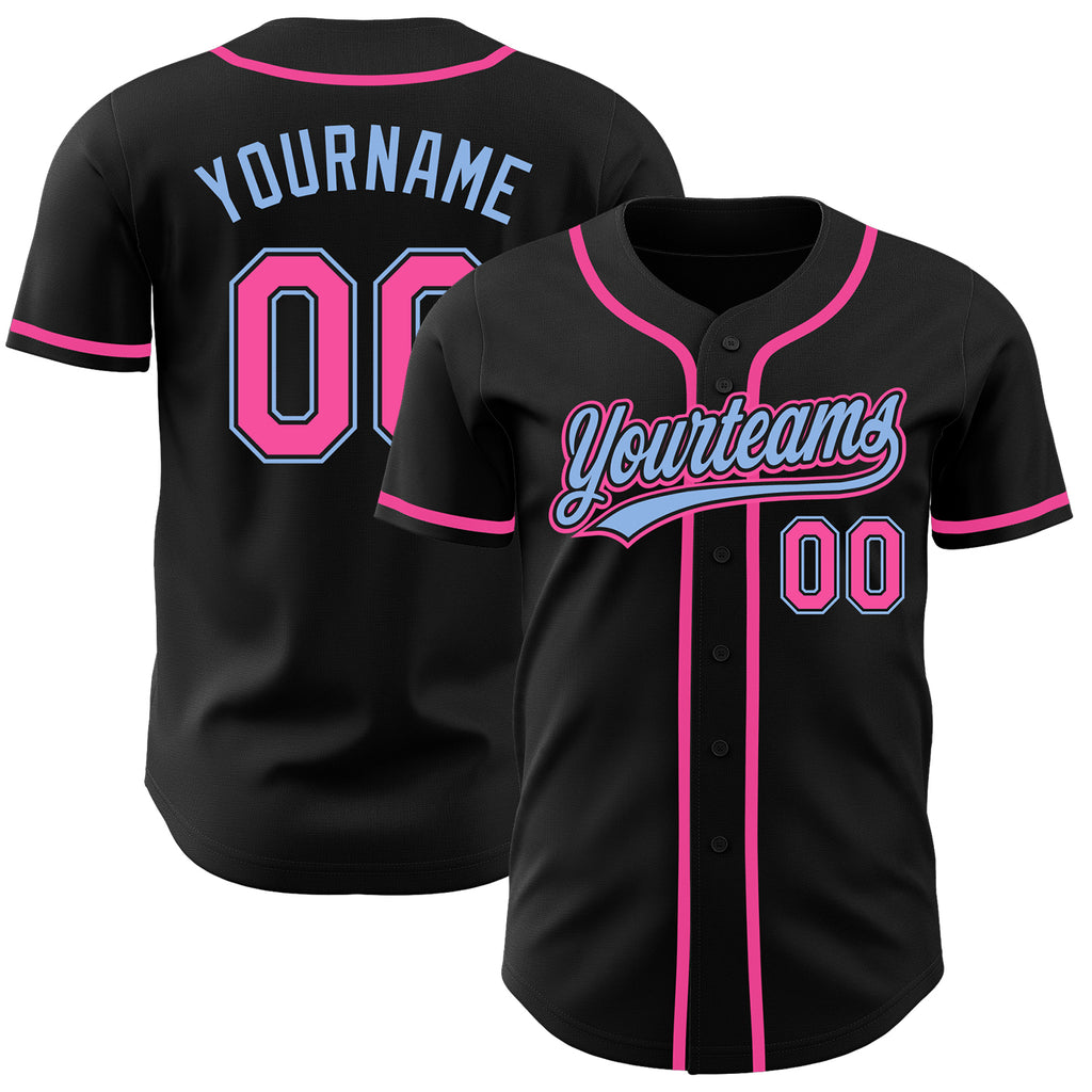 Custom Black Pink-Light Blue Authentic Baseball Jersey