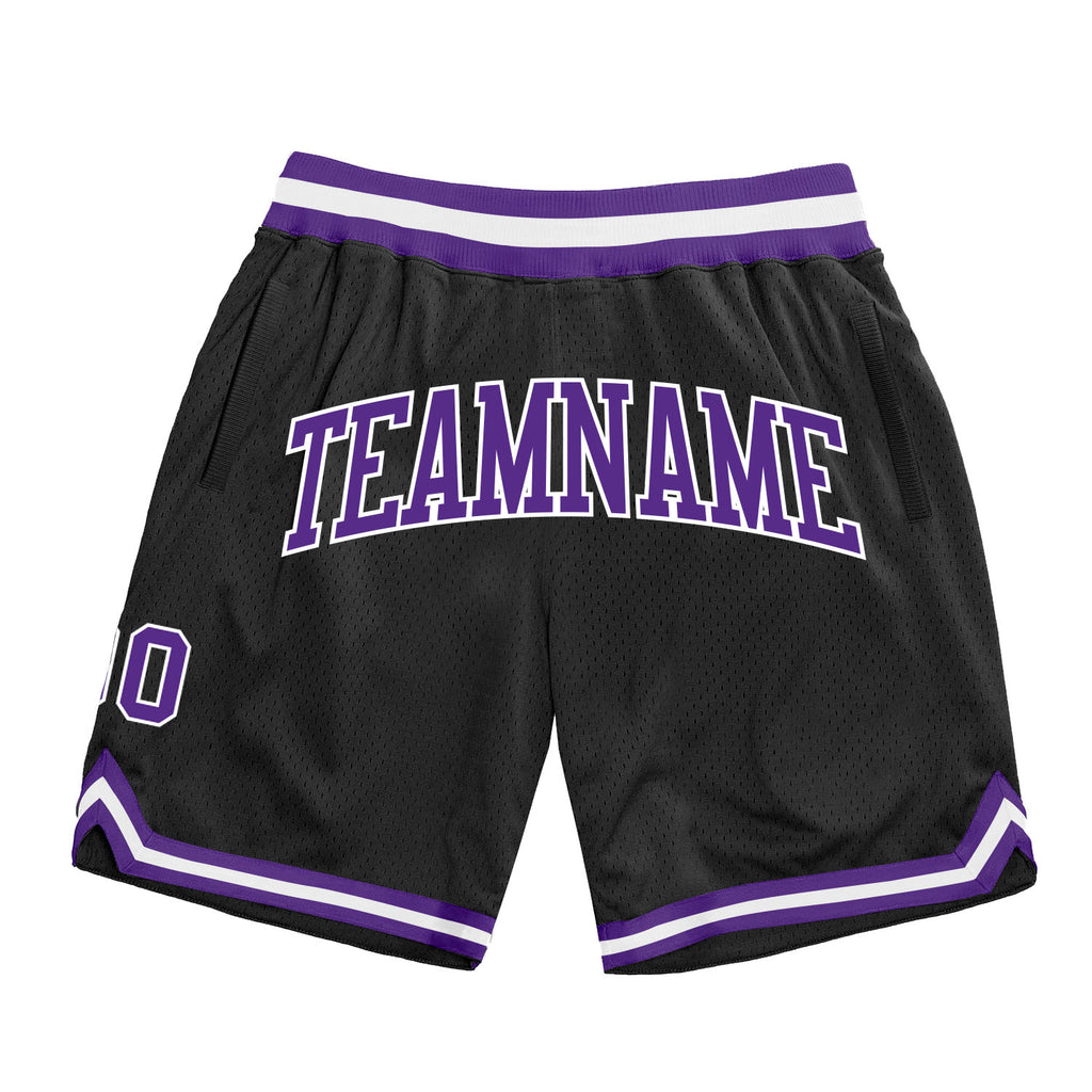 Custom Black Purple-White Authentic Throwback Basketball Shorts