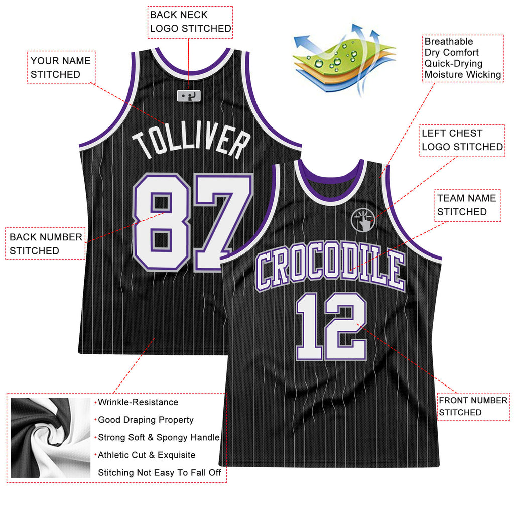 FIITG Custom Basketball Jersey Silver Gray Purple-Black Authentic Throwback