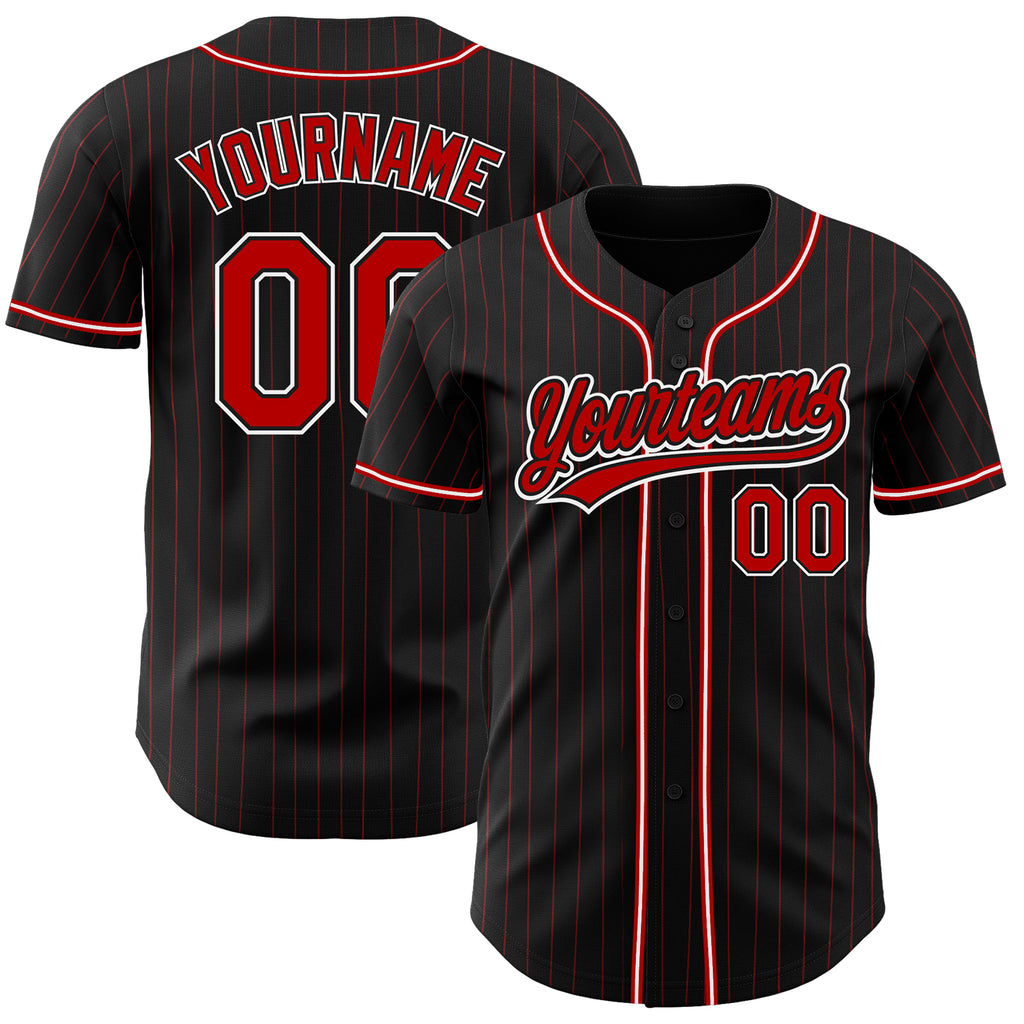 Custom Black Red Pinstripe Red-White Authentic Baseball Jersey