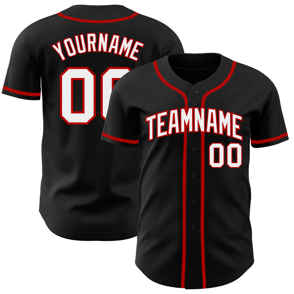 Custom Black White-Red Authentic Baseball Jersey