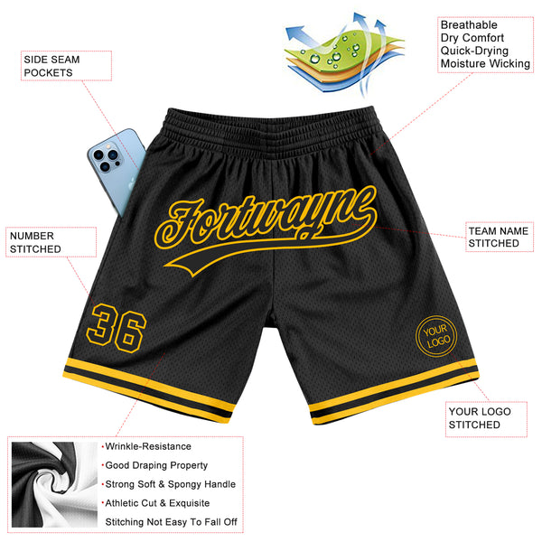 Custom Black Gold Authentic Throwback Basketball Shorts