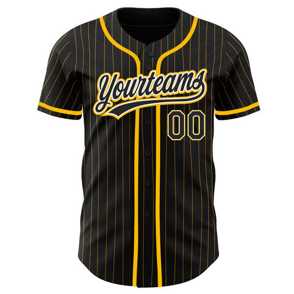 Custom Black Gold Pinstripe Black-White Authentic Baseball Jersey