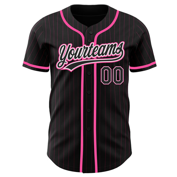 Custom Black Pink Pinstripe Black-White Authentic Baseball Jersey