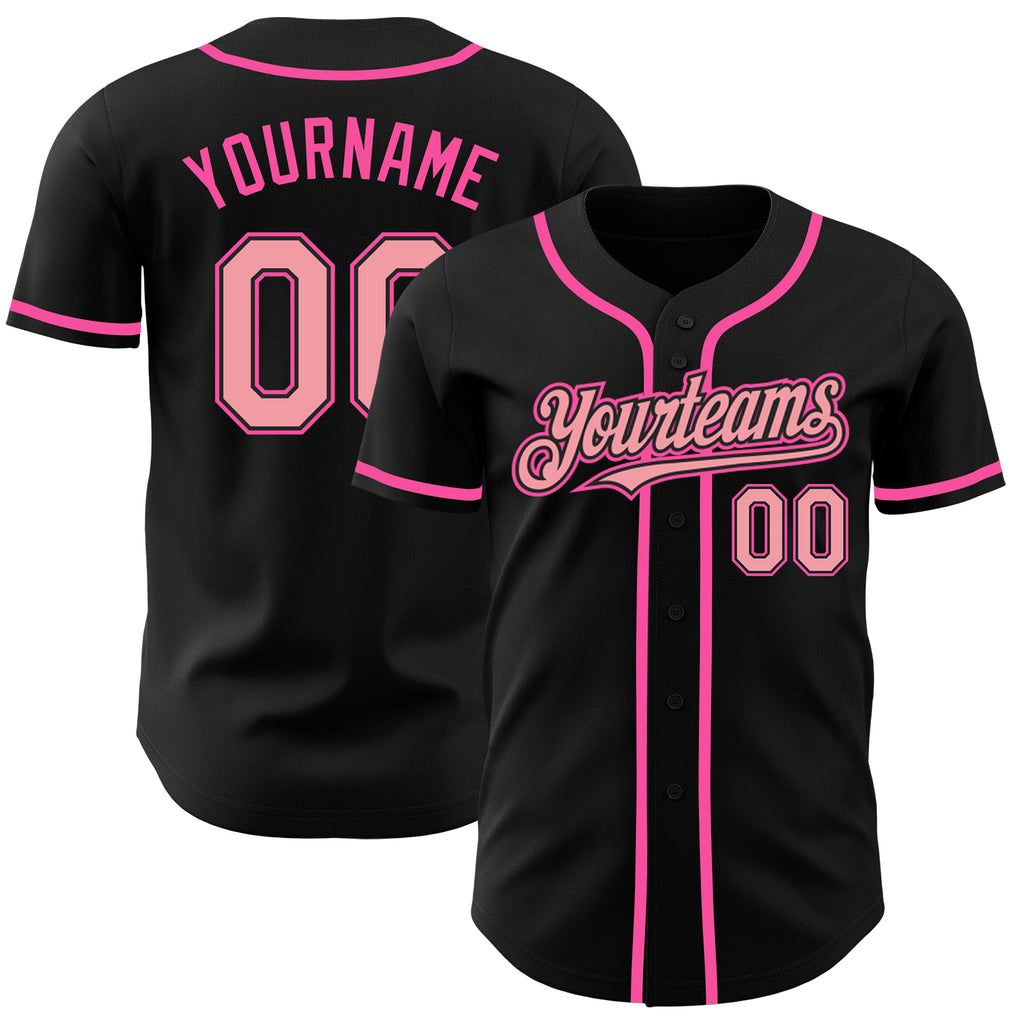 Custom Black Medium Pink-Pink Authentic Baseball Jersey