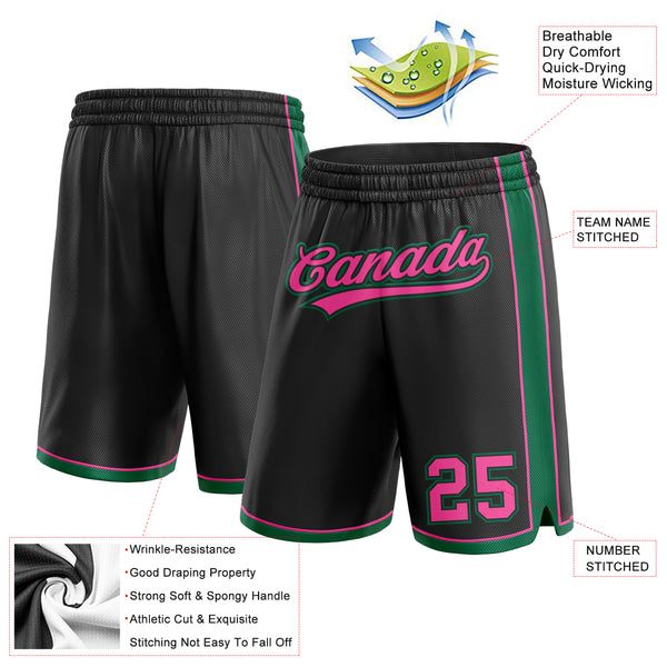 Custom Black Pink-Kelly Green Authentic Basketball Shorts