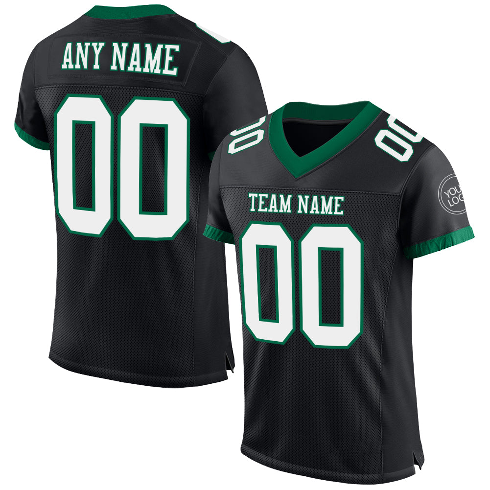 Custom Black White-Kelly Green Mesh Authentic Football Jersey