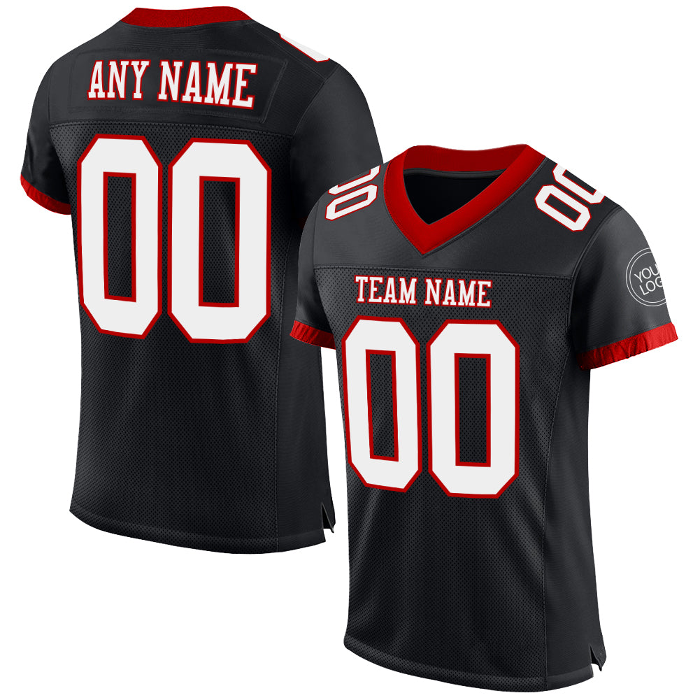 Custom Black White-Red Mesh Authentic Football Jersey