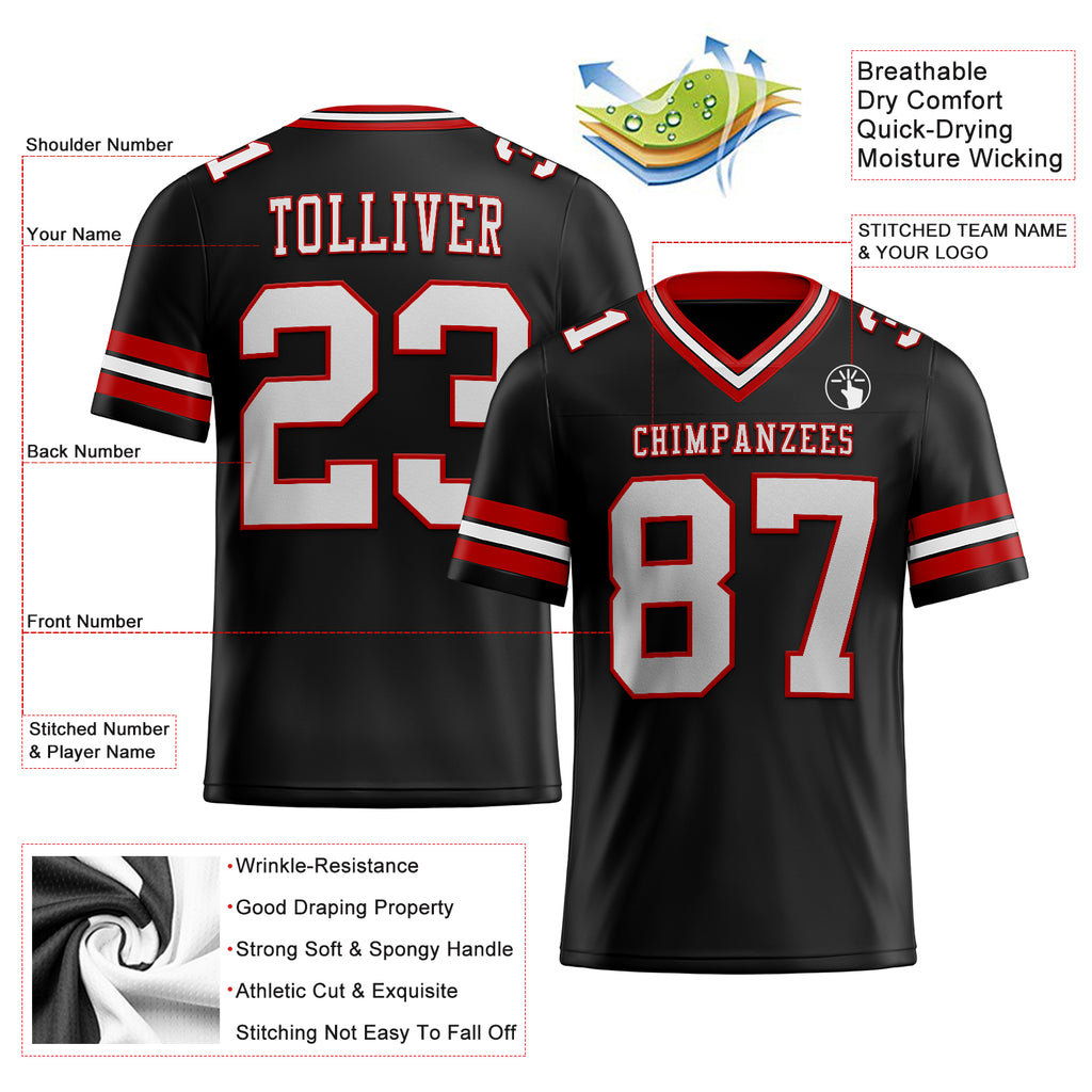 Custom Black Red-White Classic Style Mesh Authentic Football Jersey