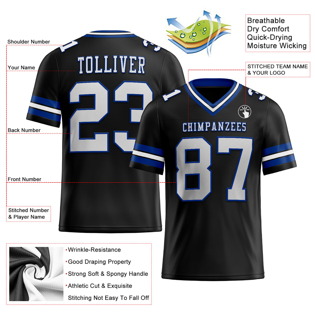 Custom Silver Black-White Mesh Drift Fashion Football Jersey