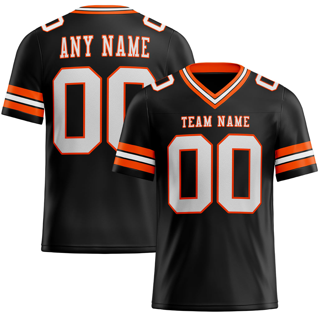 Custom Black White-Orange Mesh Authentic Football Jersey