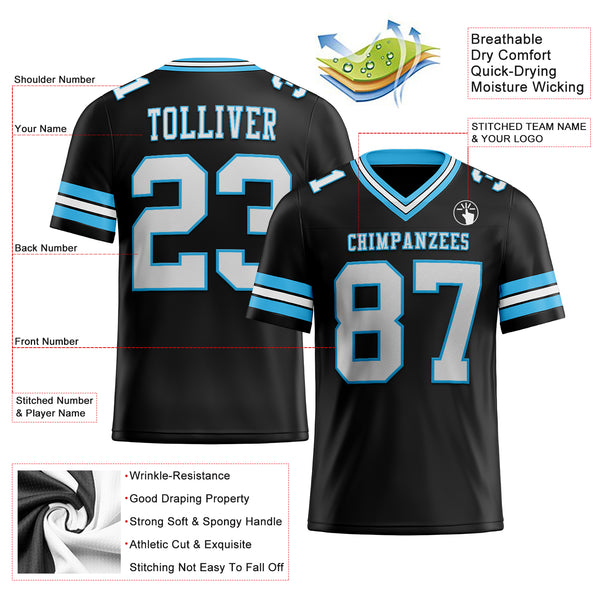 Custom Black White-Sky Blue Mesh Authentic Football Jersey