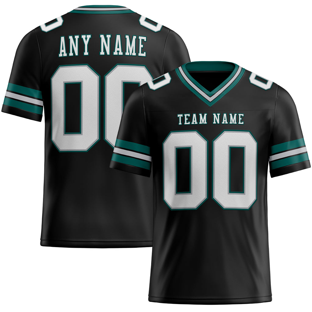 Custom Black White Gray-Midnight Green Mesh Authentic Football Jersey