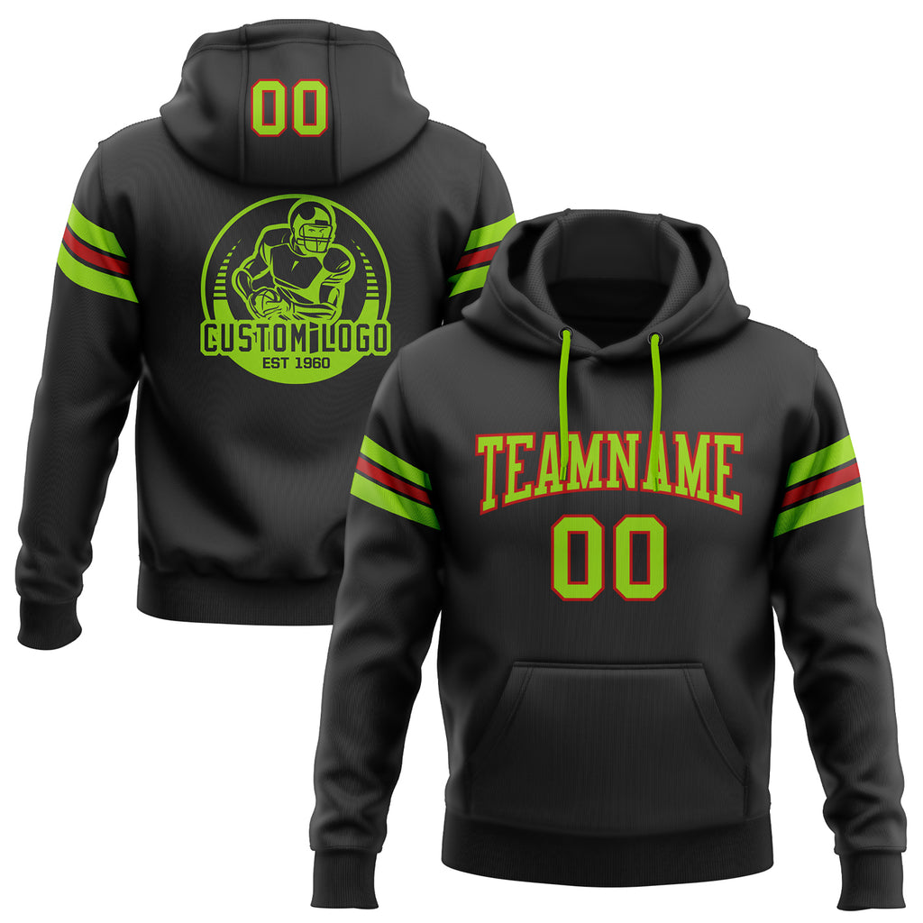 Custom Stitched Black Neon Green-Red Football Pullover Sweatshirt Hoodie