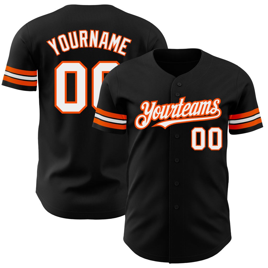 Custom Black White-Orange Authentic Baseball Jersey