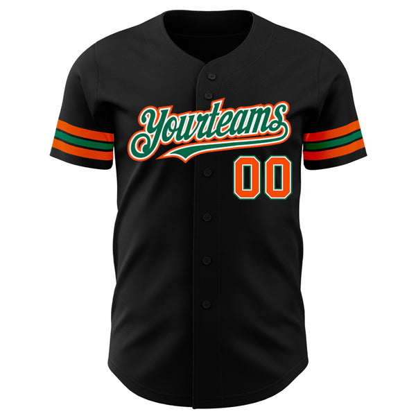 Custom Black Orange-Kelly Green Authentic Baseball Jersey