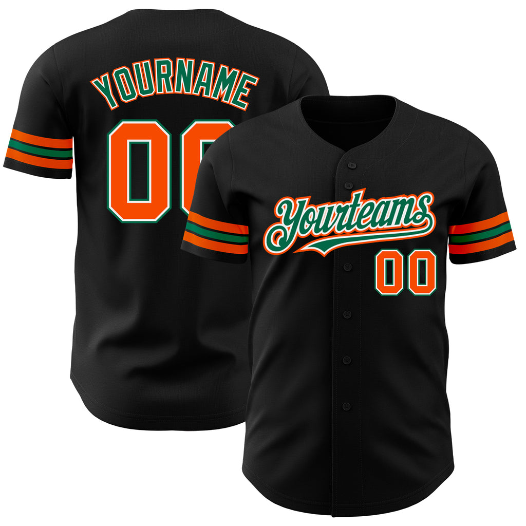 Custom Black Orange-Kelly Green Authentic Baseball Jersey