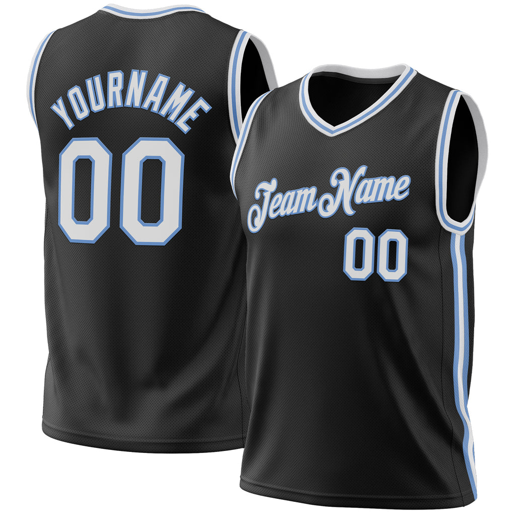 Custom Black White-Light Blue Authentic Throwback Basketball Jersey