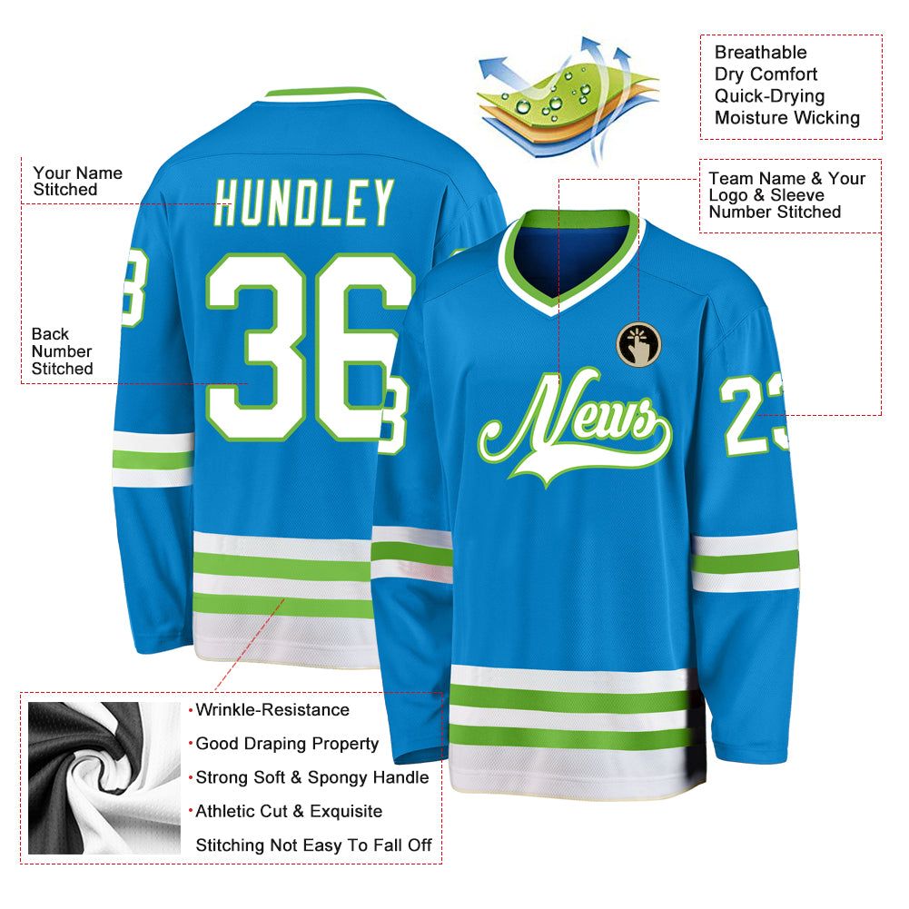 Custom Blue White-Neon Green Hockey Jersey Free Shipping – Fiitg