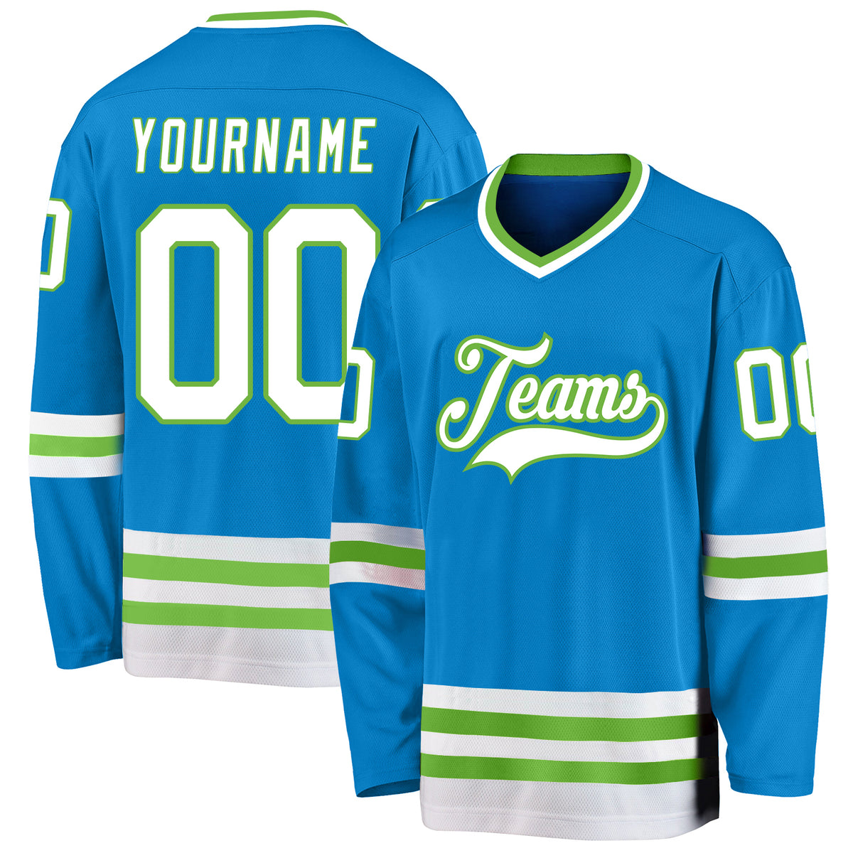 Custom Blue White-Neon Green Hockey Jersey Free Shipping – Fiitg