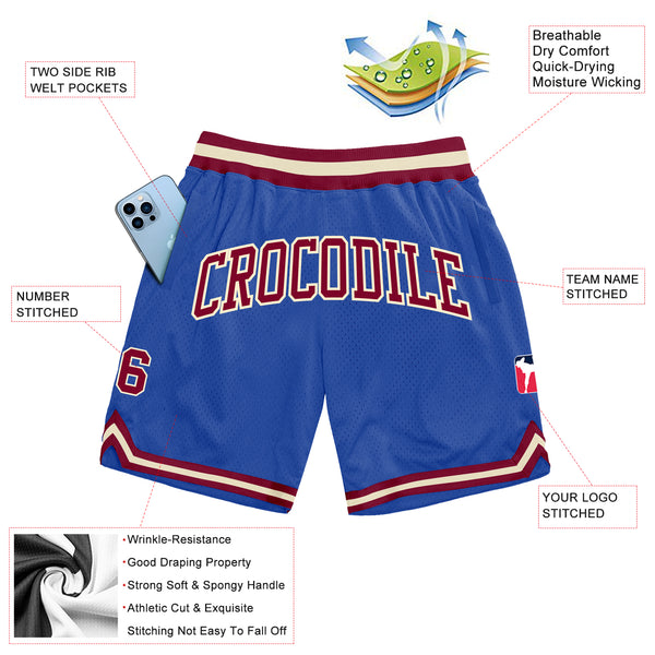 Custom Blue Maroon-Cream Authentic Throwback Basketball Shorts