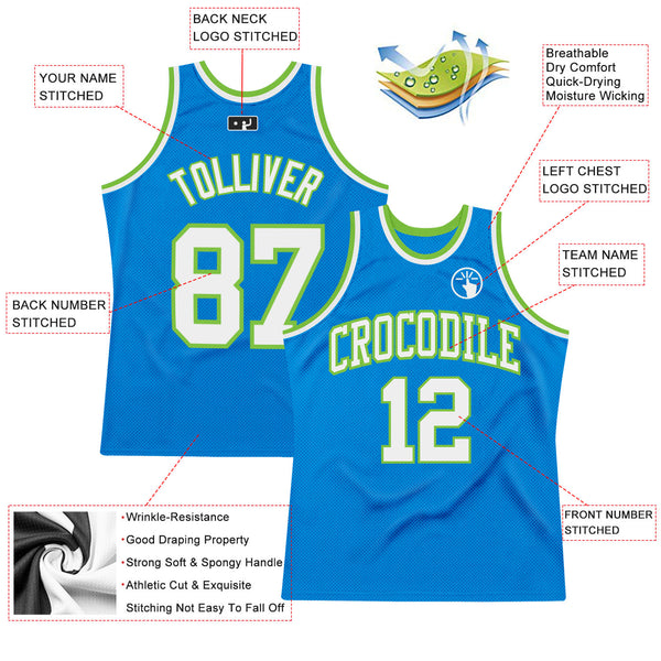 Custom Blue White-Neon Green Authentic Throwback Basketball Jersey