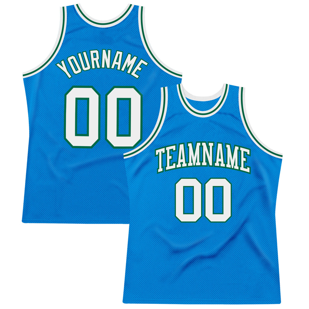 Custom Blue White-Kelly Green Authentic Throwback Basketball Jersey