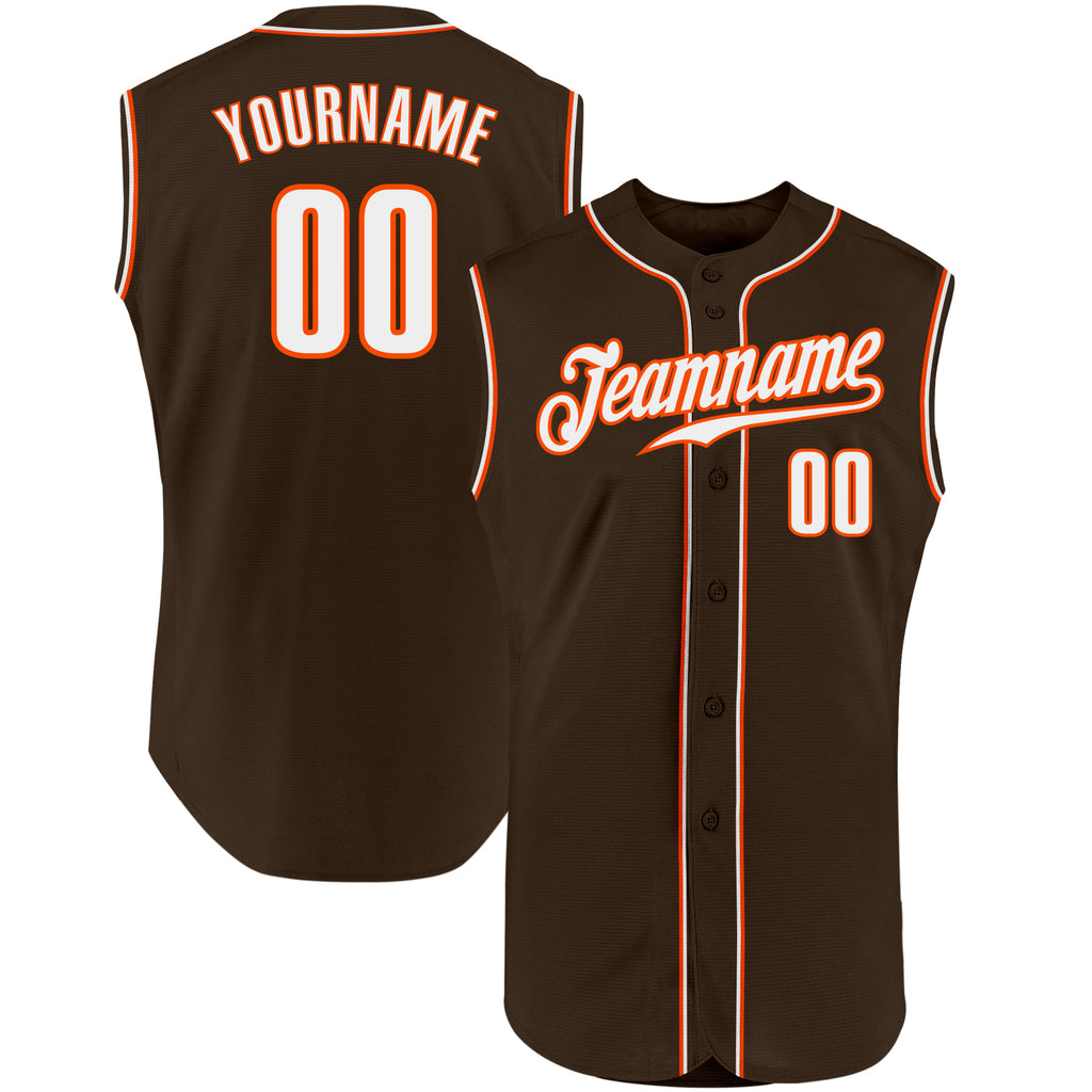 Custom Brown White-Orange Authentic Sleeveless Baseball Jersey