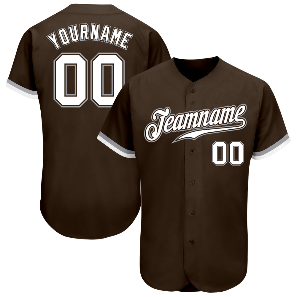 Custom Brown White-Gray Authentic Baseball Jersey