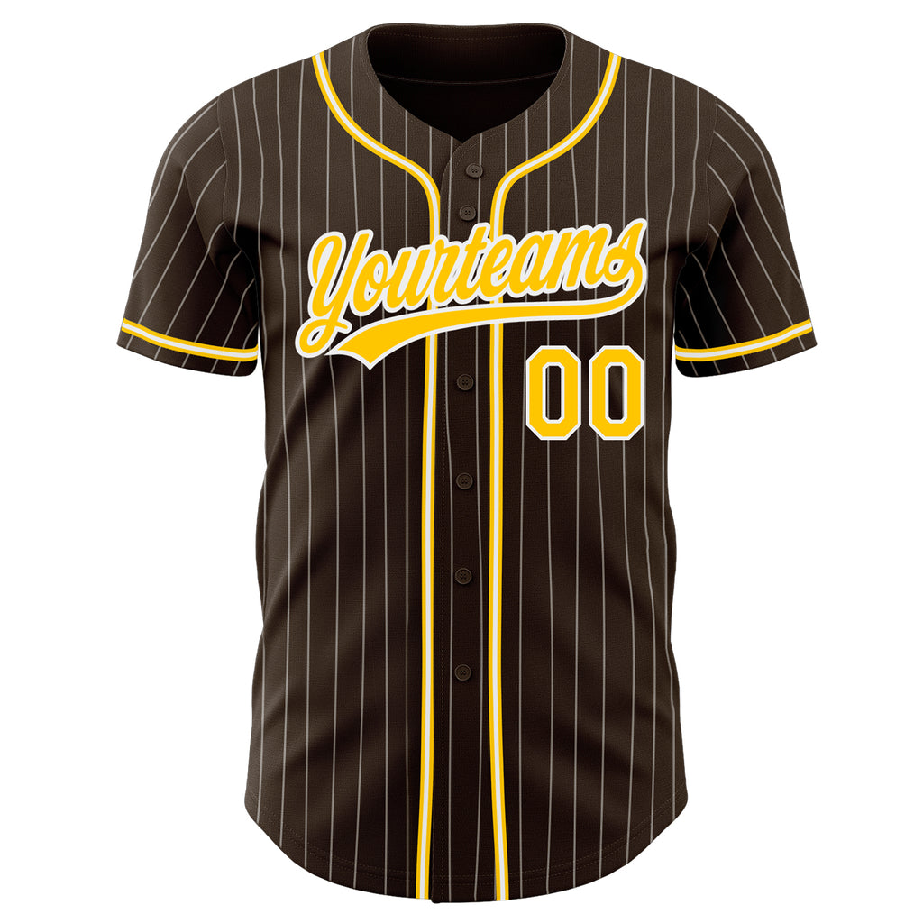 Custom Pinstripe Baseball Jersey Shirt White Brown Brown-Gold